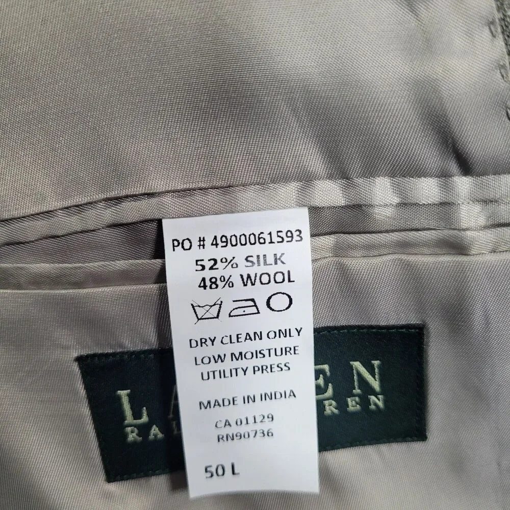 Lauren Ralph Lauren Sport Coat Mens 50L Gray Check Silk Wool 2 Button Blazer